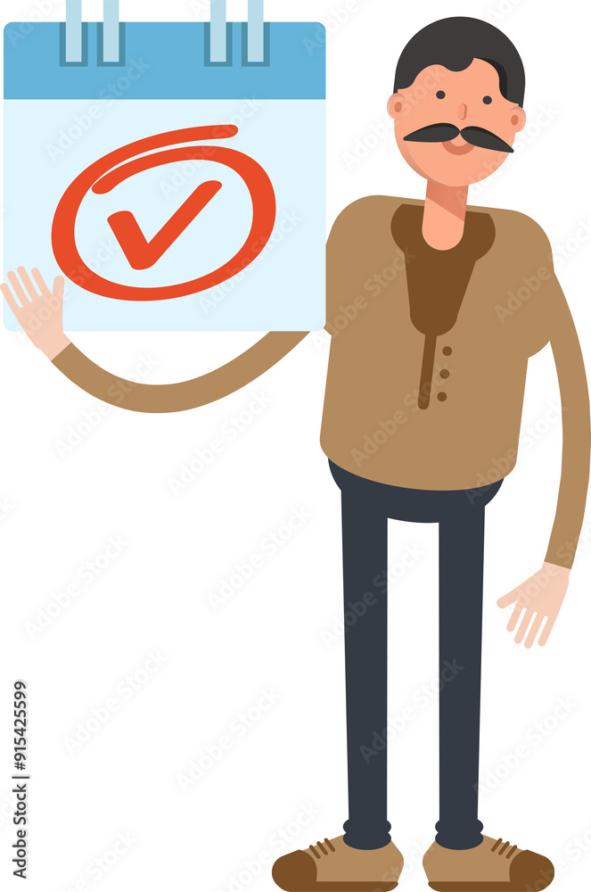 Old Man Character and Check Mark Sign
