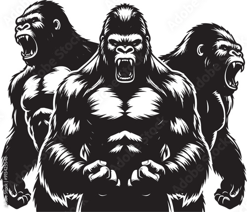 Group of Gorilla Silhouette isolated on white background Minimalist gorilla vector