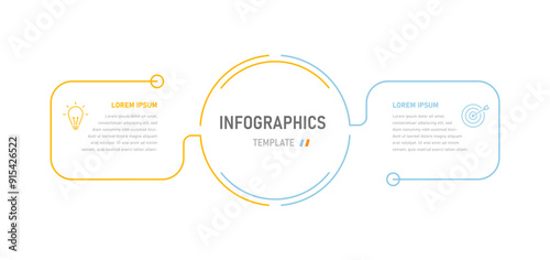 Modern thin linear infographics consisting of two stages with changeable icons. Infographic template for presentations, website
