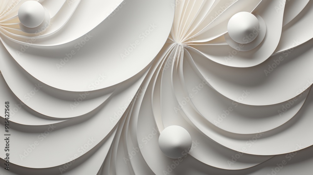 Abstract White Paper Waves with Spheres Abstract White Paper Waves with Spheres