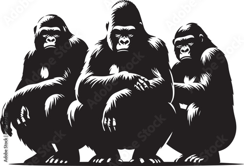 Group of Gorilla Silhouette isolated on white background Minimalist gorilla vector