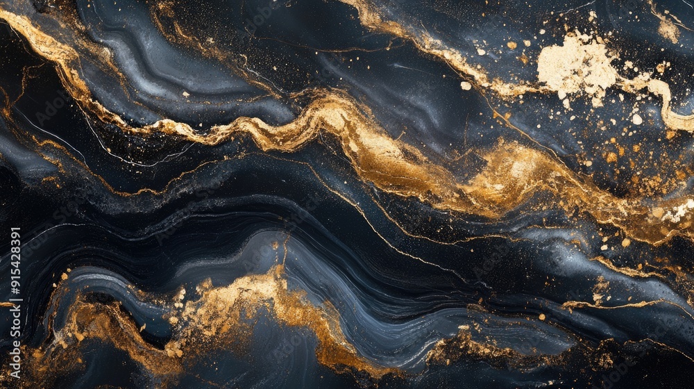 Fototapeta premium Stunning 3D marble background with black and gold textures, opulent and modern design