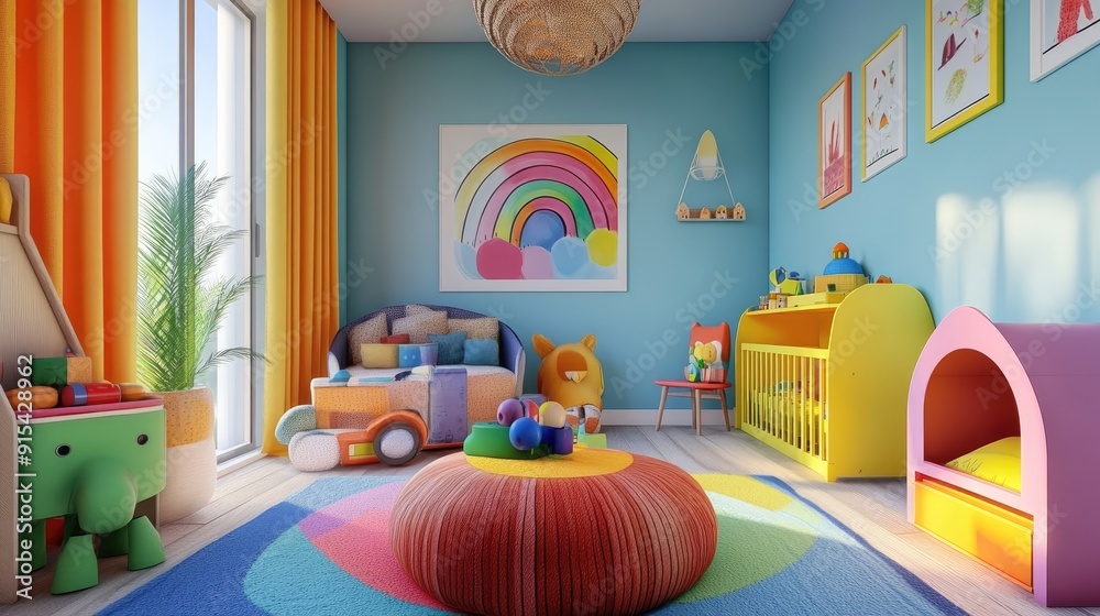 Vibrant 3D children's room with colorful toys and playful decor, fun and lively space Vibrant 3D children's room with colorful toys and playful decor, fun and lively space