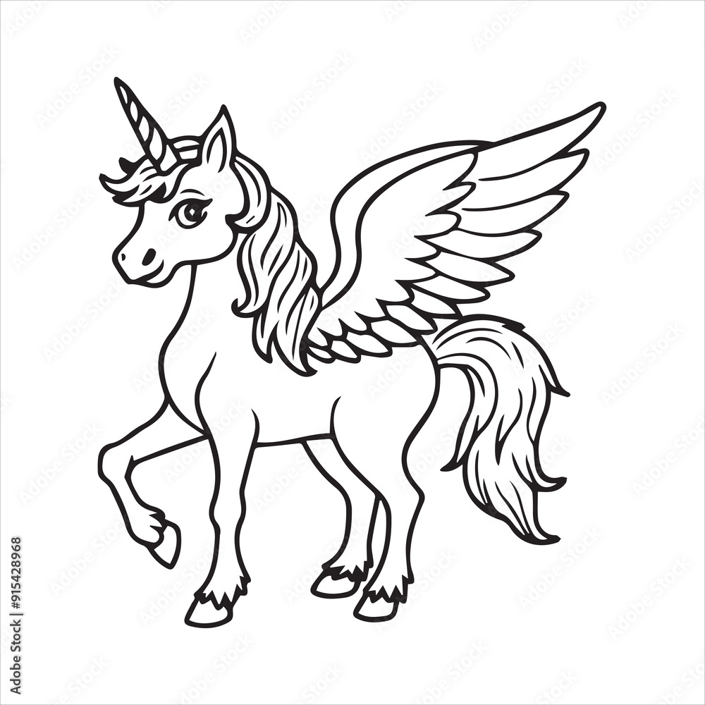 Fototapeta premium black and white unicorn with wings