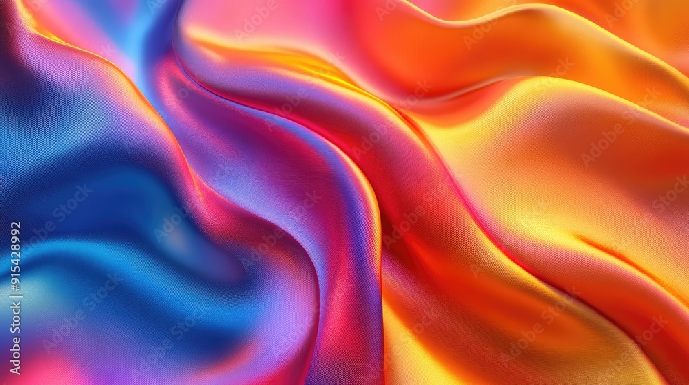 Obraz premium Vibrant 3D fabric background with flowing silk and bright lighting, lively textile design
