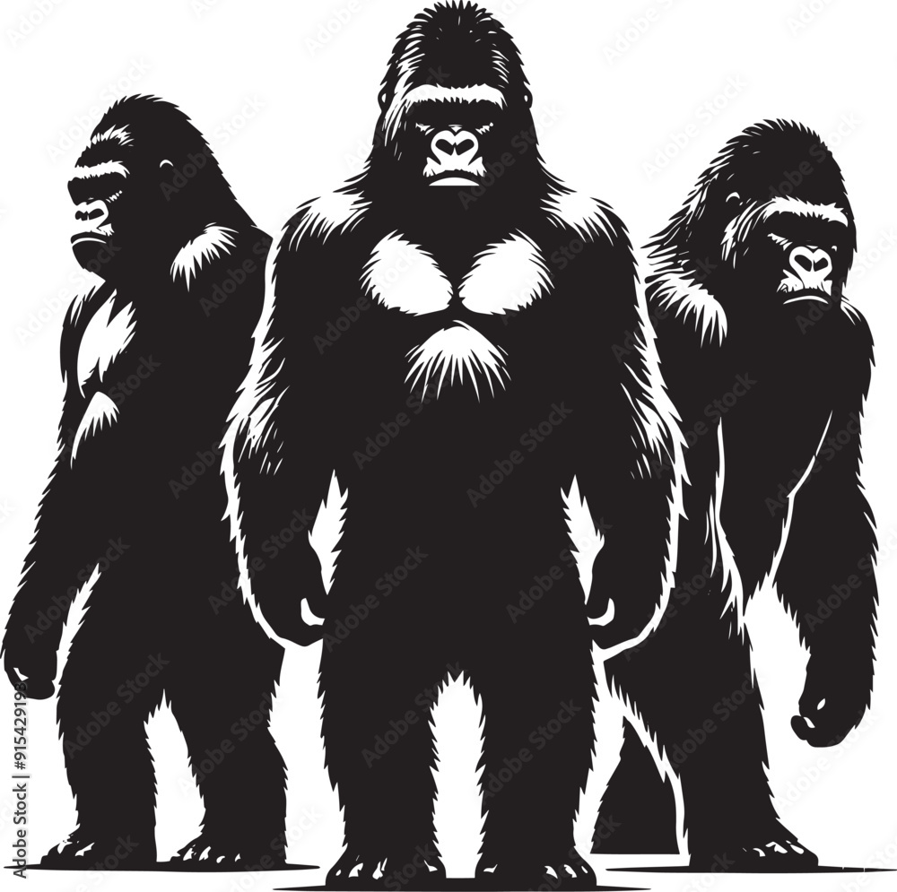 Fototapeta premium Group of Gorilla Silhouette isolated on white background Minimalist gorilla vector