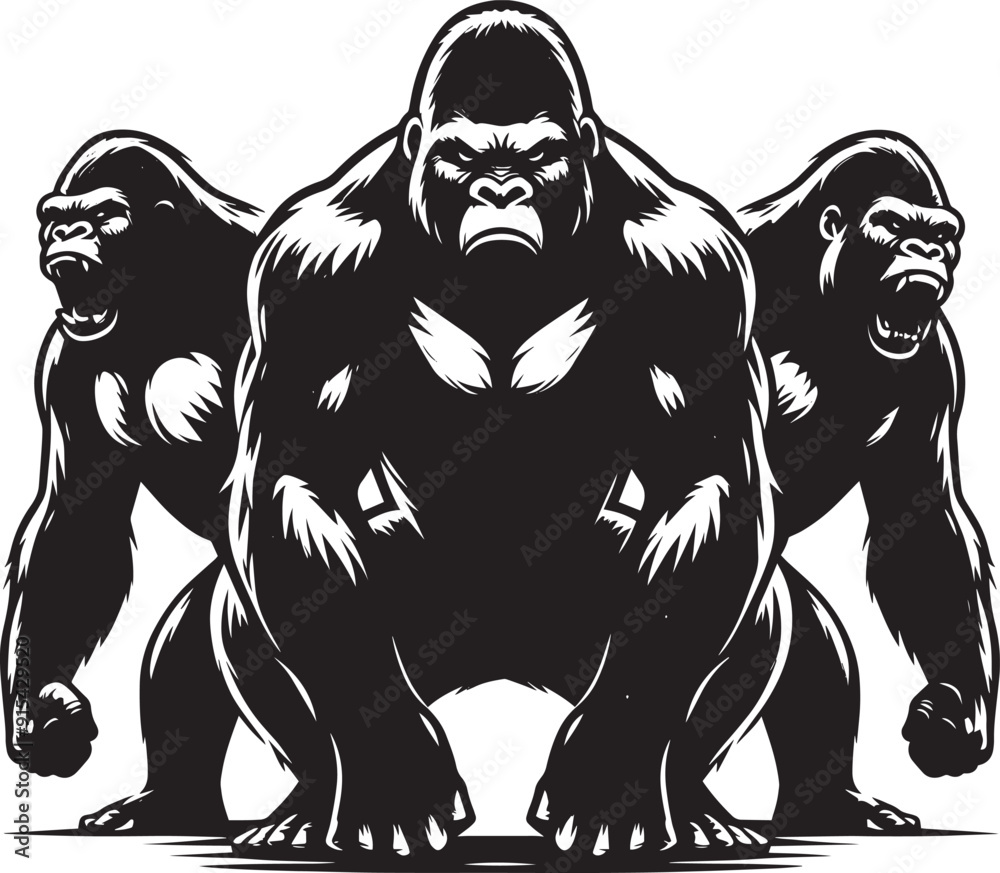 Group of Gorilla Silhouette isolated on white background Minimalist gorilla vector Group of Gorilla Silhouette isolated on white background Minimalist gorilla vector