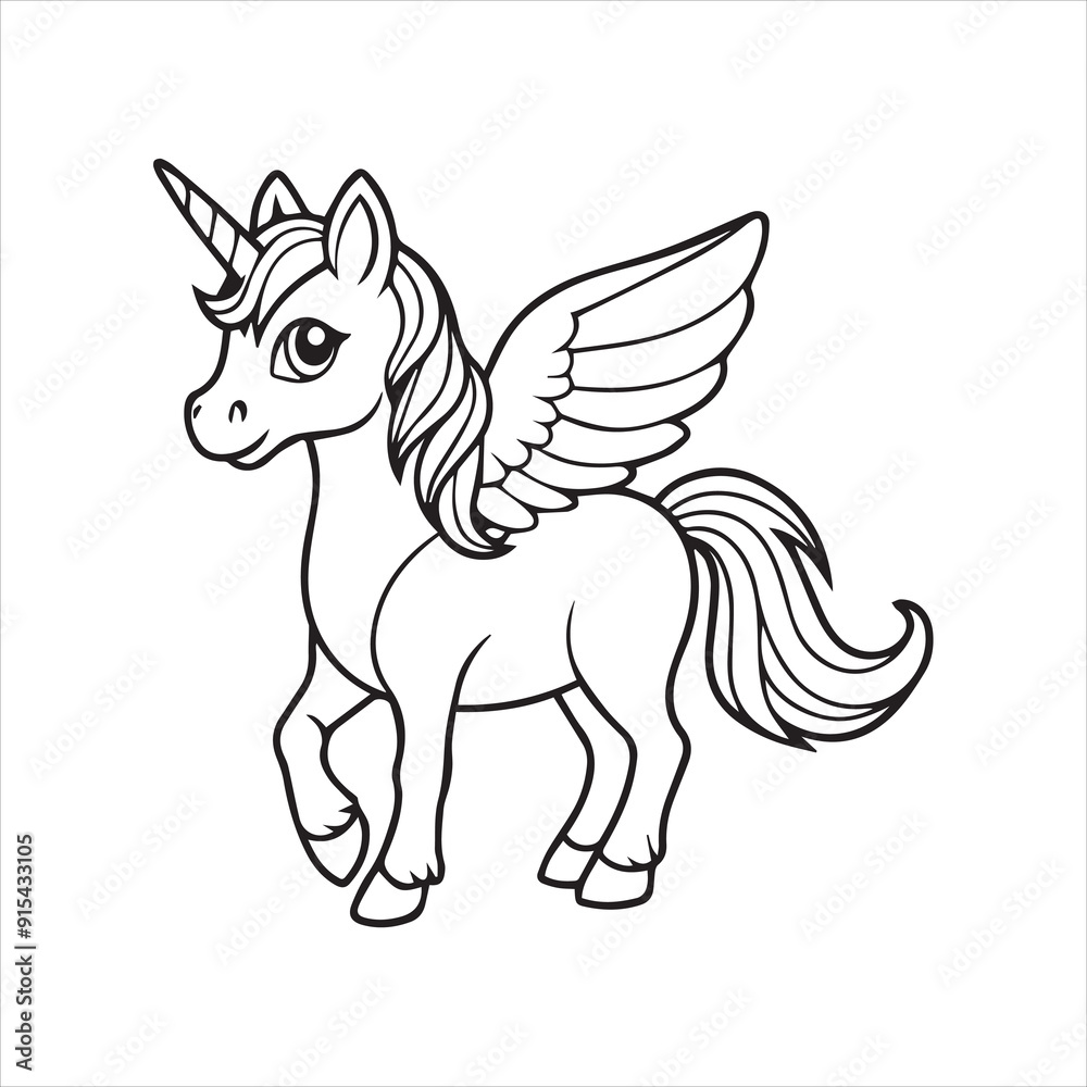 Fototapeta premium black and white unicorn with wings