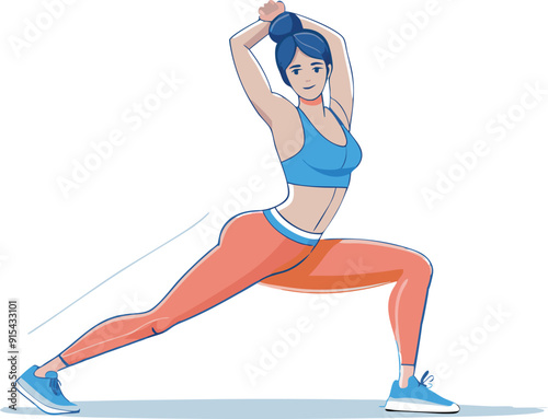 Young sporty woman doing stretching exercise at home