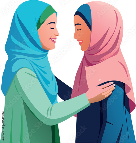 Two businesswomen wearing hijab are supporting each other