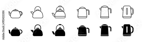 Kettle icon set. Line and glyph electric kettle. Kitchen teapot vector
