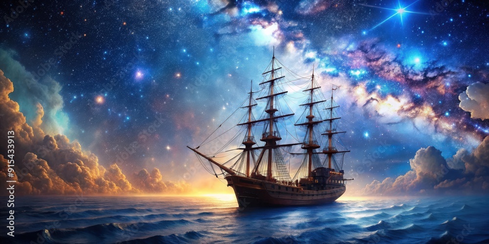 Majestic galleon sailing through cosmic sea of stars and nebulae, space, stars, nebulae, galleon, majestic, cosmic Majestic galleon sailing through cosmic sea of stars and nebulae, space, stars, nebulae, galleon, majestic, cosmic
