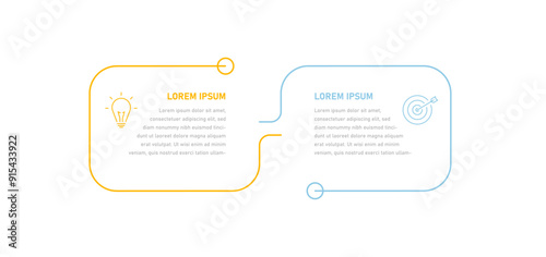 Modern thin linear infographics consisting of two stages with changeable icons. Infographic template for presentations, website