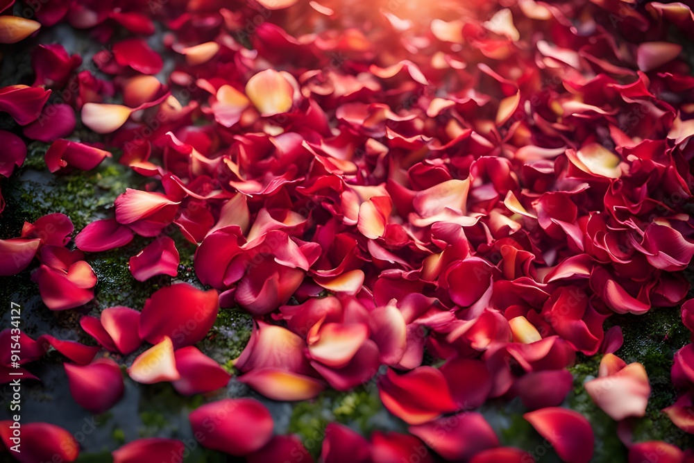 Red rose petals cascading gracefully from above, providing a visually stunning and romantic effect Red rose petals cascading gracefully from above, providing a visually stunning and romantic effect