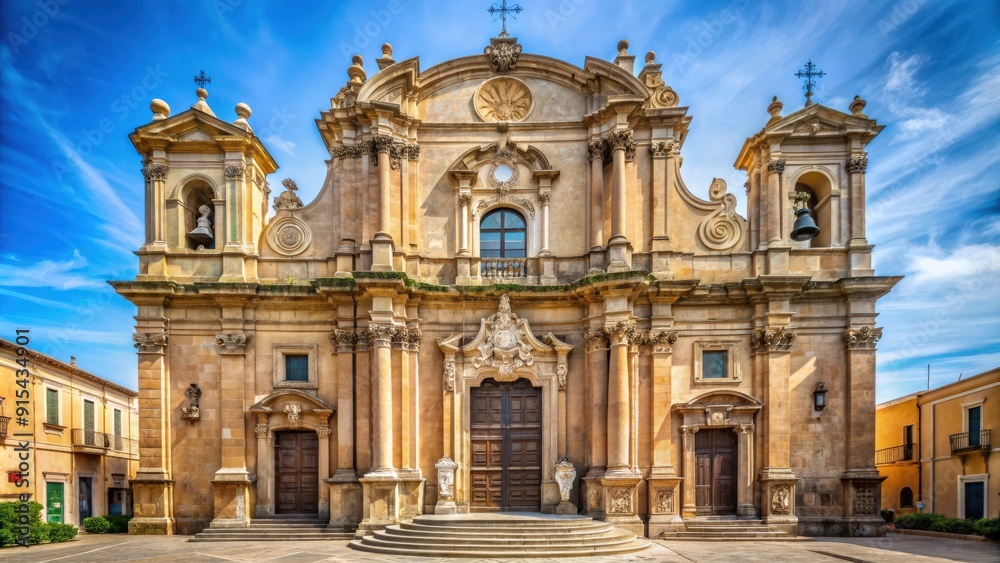 Ornate facade of Chiesa Madre San Sebastiano in Avola, Sicily , Avola, Chiesa Madre San Sebastiano, church, architecture, baroque Ornate facade of Chiesa Madre San Sebastiano in Avola, Sicily , Avola, Chiesa Madre San Sebastiano, church, architecture, baroque