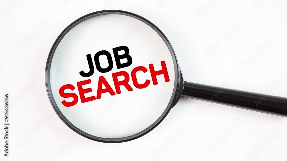 JOB SEARCH text, through a magnifying glass on a white isolated background. Job search is the concept of finding a job, employment,animation JOB SEARCH text, through a magnifying glass on a white isolated background. Job search is the concept of finding a job, employment,animation