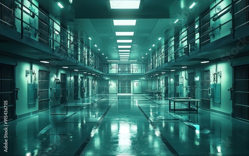 Futuristic prison facility with advanced security systems 