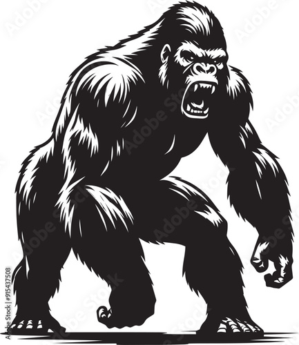 Wallpaper Mural Angry Gorilla Silhouette isolated on white background Minimalist gorilla vector shape Torontodigital.ca