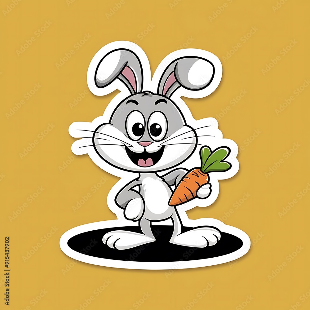 Fototapeta premium Cute Rabbit Cartoon Vector Icon Illustration. Cartoon bunny illustration for children. Cute fairy print bunny for clothes, stationery, books. Easter rabbit, easter Bunny. Flat Cartoon Style