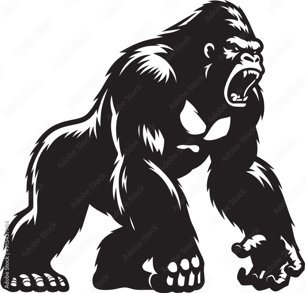 Angry Gorilla Silhouette isolated on white background Minimalist gorilla vector shape