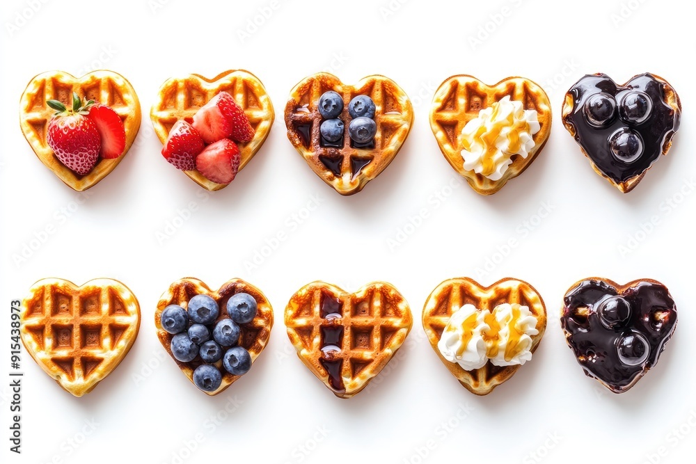 Heart-Shaped Waffles with Various Toppings Heart-Shaped Waffles with Various Toppings