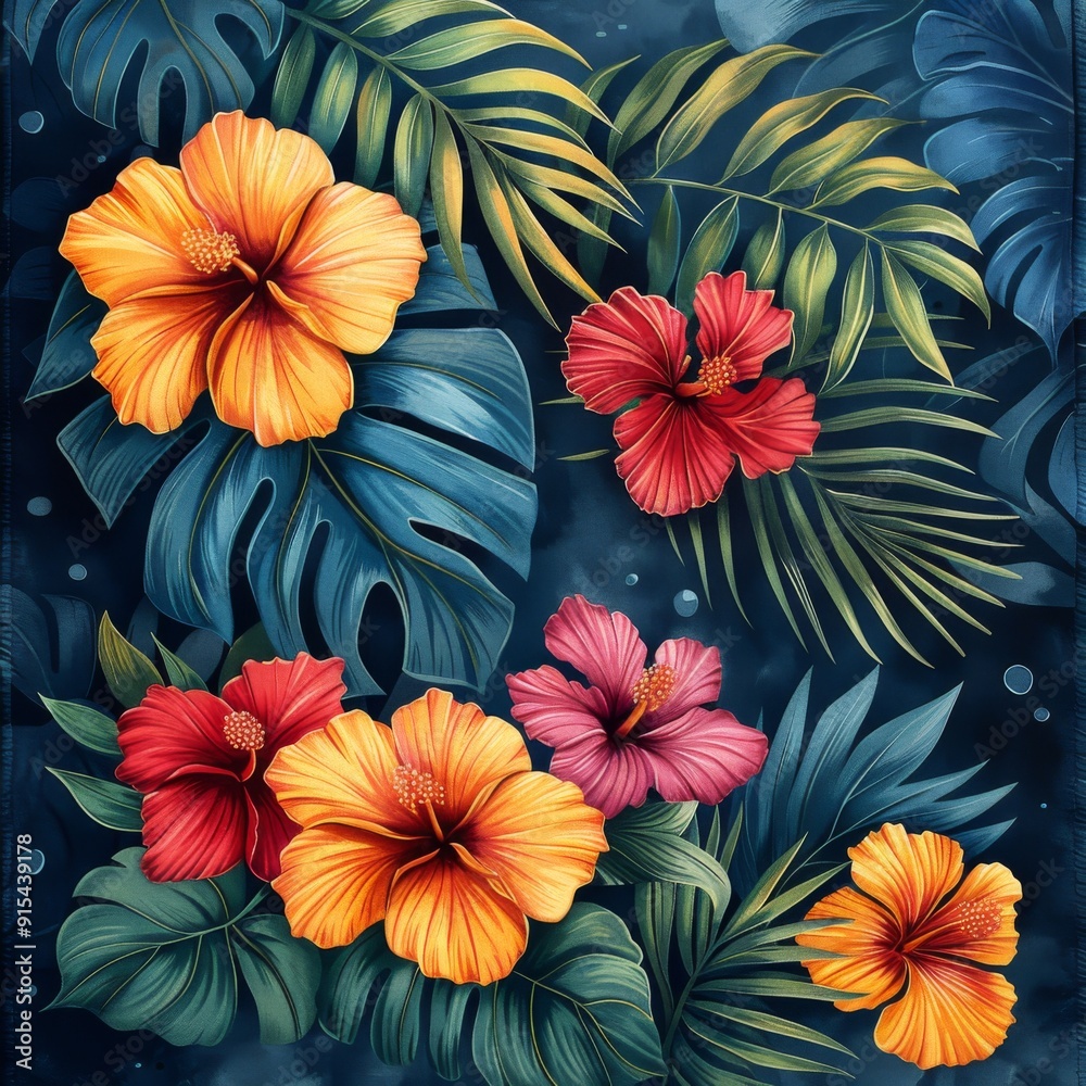 Tropical Floral Arrangement on a Dark Background Tropical Floral Arrangement on a Dark Background