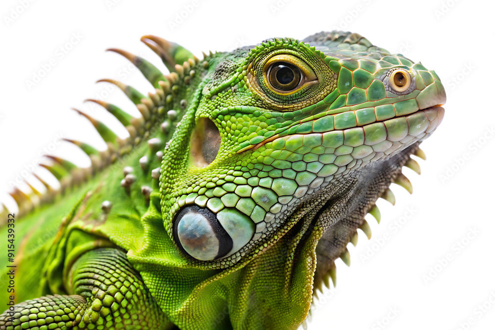 Green Iguana white background. AI GENERATED