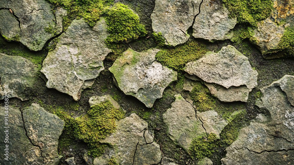 Rustic Stone Surface with Moss and Cracks - Natural Background with Copy Space for Design Concepts and Text Overlay Rustic Stone Surface with Moss and Cracks - Natural Background with Copy Space for Design Concepts and Text Overlay