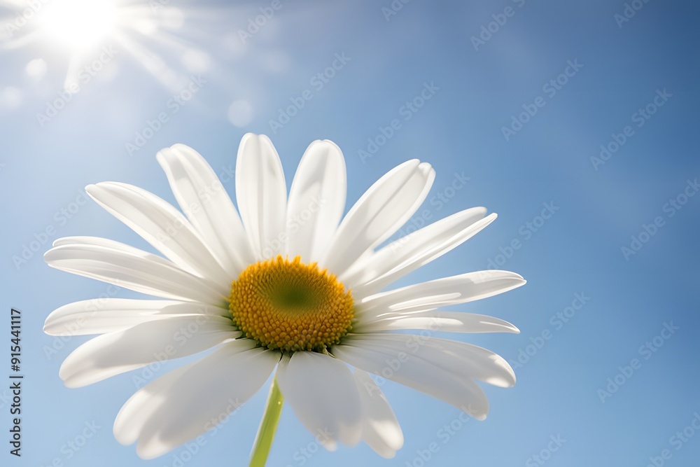White daisy with a backdrop of clear blue sky, offering a fresh and uplifting visual impact White daisy with a backdrop of clear blue sky, offering a fresh and uplifting visual impact