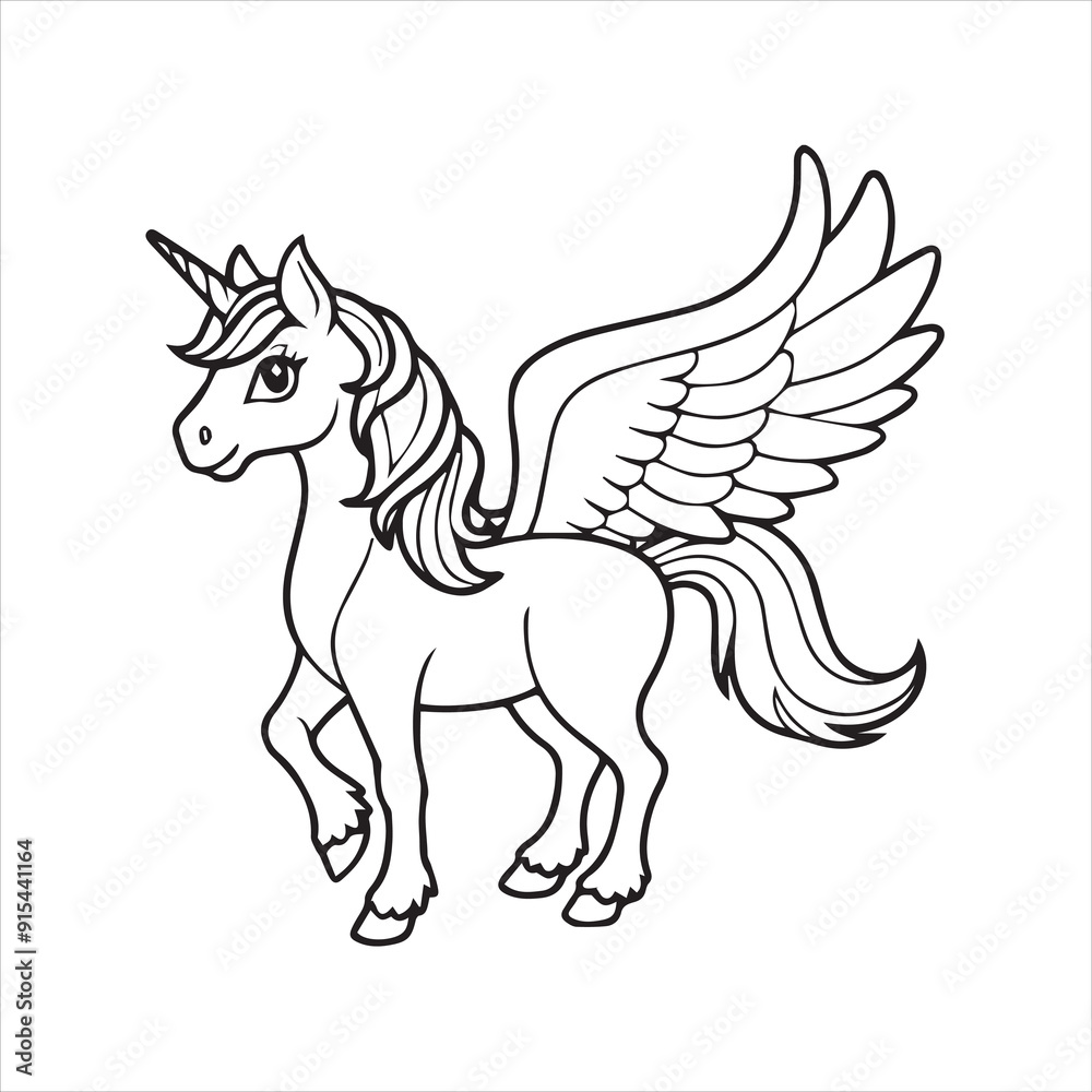 Fototapeta premium black and white unicorn with wings
