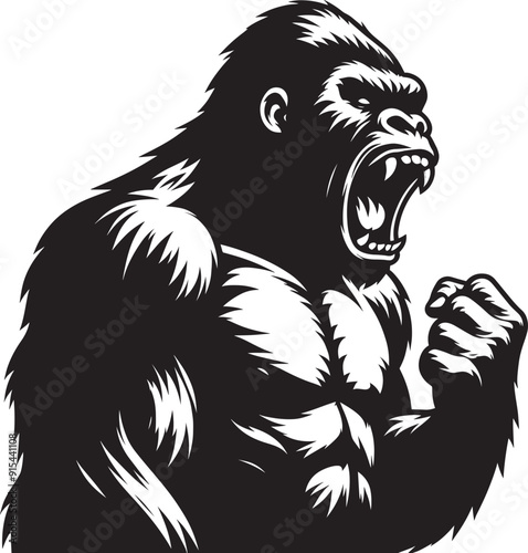 Wallpaper Mural Angry Gorilla Silhouette isolated on white background Minimalist gorilla vector shape Torontodigital.ca