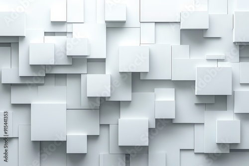 Geometric Symphony in White: A captivating abstract background of white cubes, varying in size and depth, creates a mesmerizing play of light and shadow. 