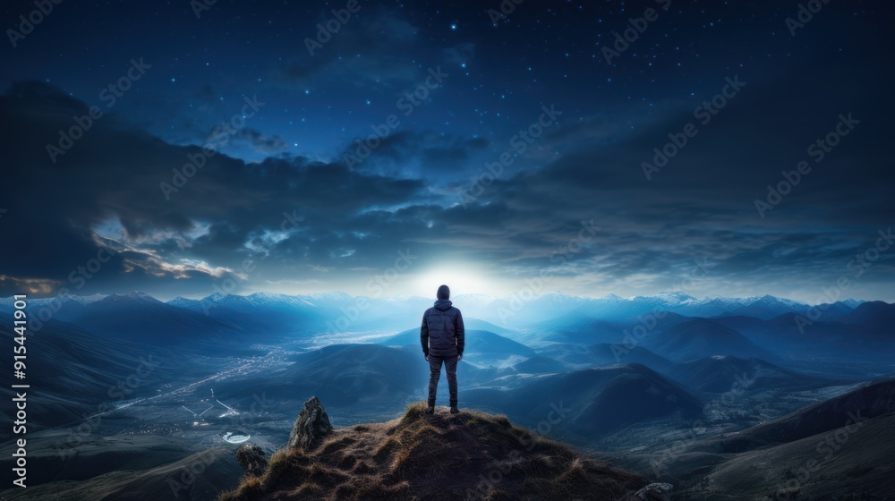 Obraz premium A man standing on a mountain top 