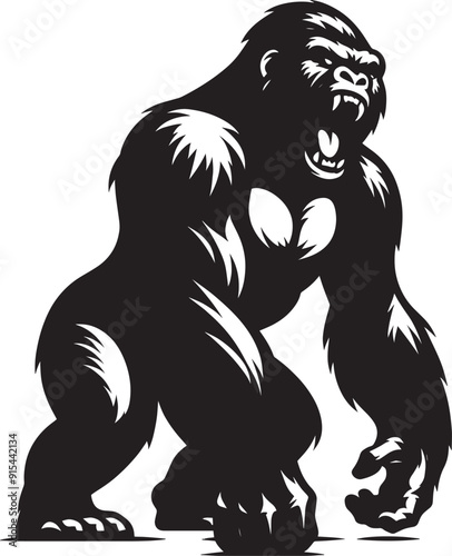Angry Gorilla Silhouette isolated on white background Minimalist gorilla vector shape