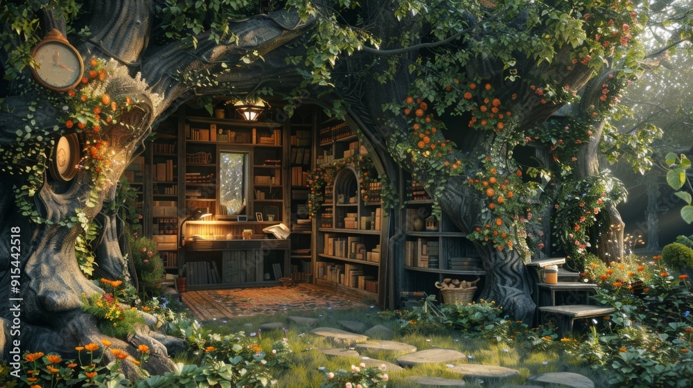 Fototapeta premium Enchanted Treehouse Library