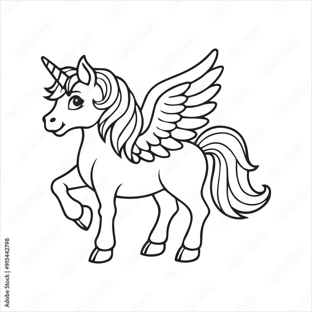 Fototapeta premium black and white unicorn with wings
