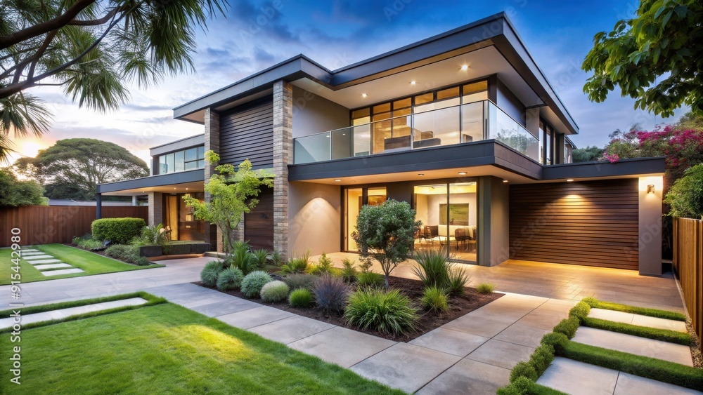 Modern Australian home featuring a lush garden , architecture, house, exterior, design, contemporary, landscaping, outdoor Modern Australian home featuring a lush garden , architecture, house, exterior, design, contemporary, landscaping, outdoor