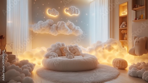 Children's dream room made of clouds. idea - design of a fairy-tale room for a child