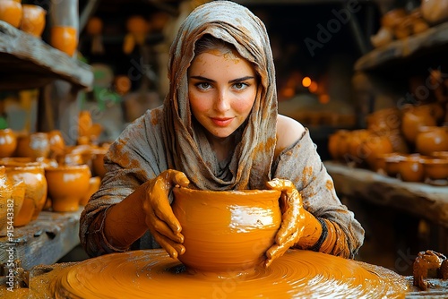 A woman making a clay pot, Genarative AI photo