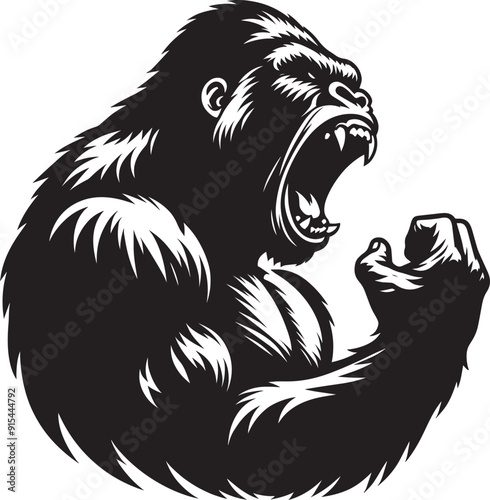 Angry Gorilla Silhouette isolated on white background Minimalist gorilla vector shape