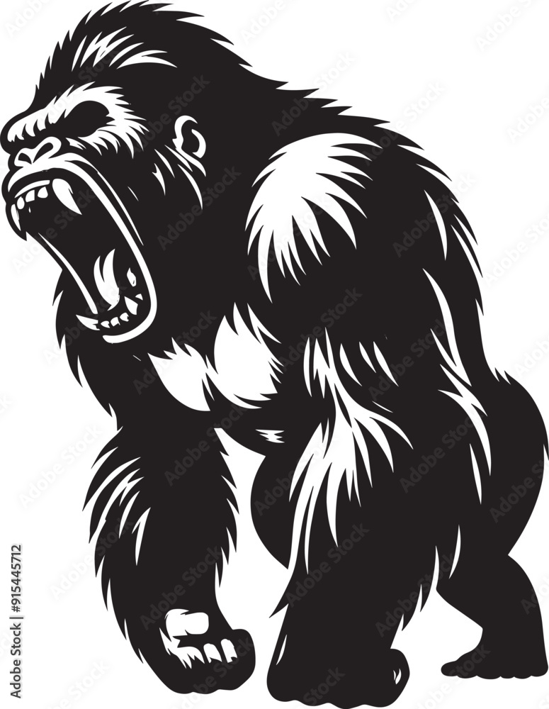 Angry Gorilla Silhouette isolated on white background Minimalist gorilla vector shape