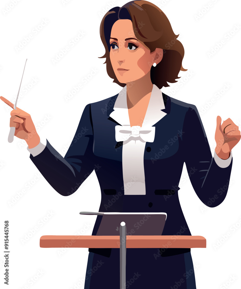 Confident female speaker delivering presentation holding pointer at tribune Confident female speaker delivering presentation holding pointer at tribune