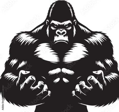 Angry Gorilla Silhouette isolated on white background Minimalist gorilla vector shape