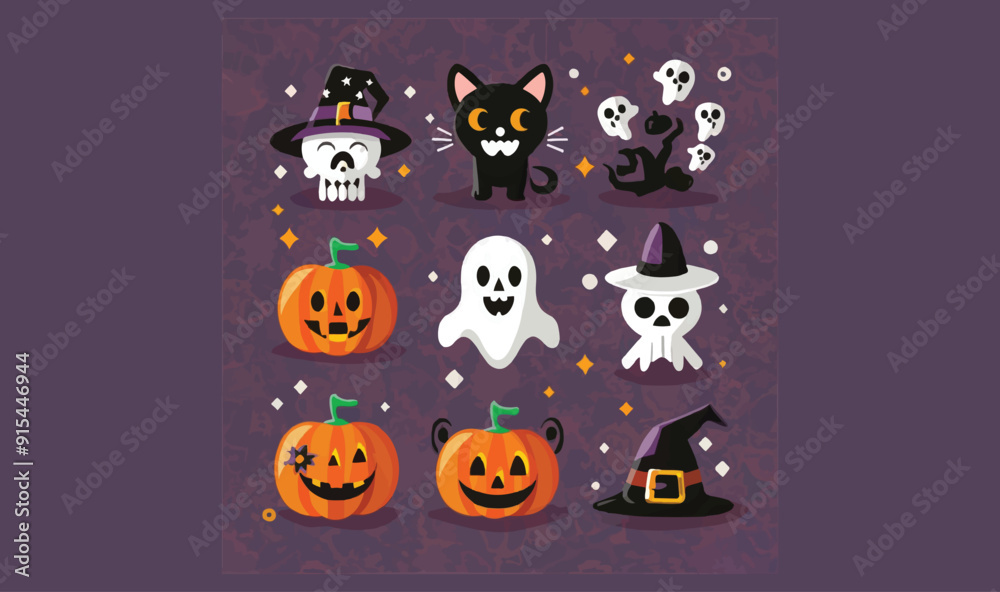 Halloween Elements Set. Cute cartoon spooky characters and elements. Hand drawn trendy illustration. Halloween Elements Set. Cute cartoon spooky characters and elements. Hand drawn trendy illustration.