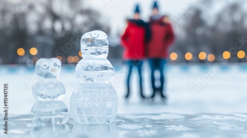 Winter carnival with ice sculptures and skating, Holiday festival leisure, snowy excitement photo