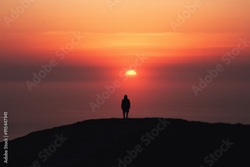 Silhouette of a Lone Figure Against a Mesmerizing Sunrise