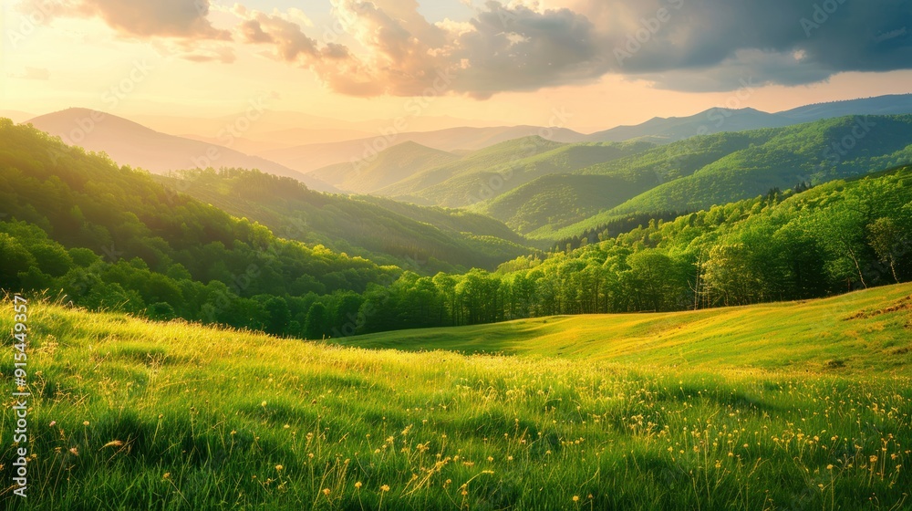 wonderful springtime landscape in mountains. grassy field and rolling hills. wonderful springtime landscape in mountains. grassy field and rolling hills.