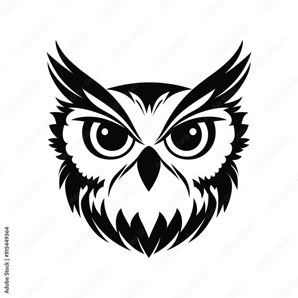 Fototapeta premium Owl Black and White Isolated Icon Vector illustration, Feathered Friend Vector Symbol Enigmatic Owl Logo Concept