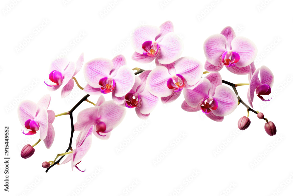 Beautiful orchid plant with flowers isolated on white background.