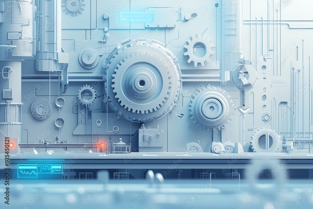 Multi Machine Future Futuristic industrial machine with complex gears and mechanisms in a ...